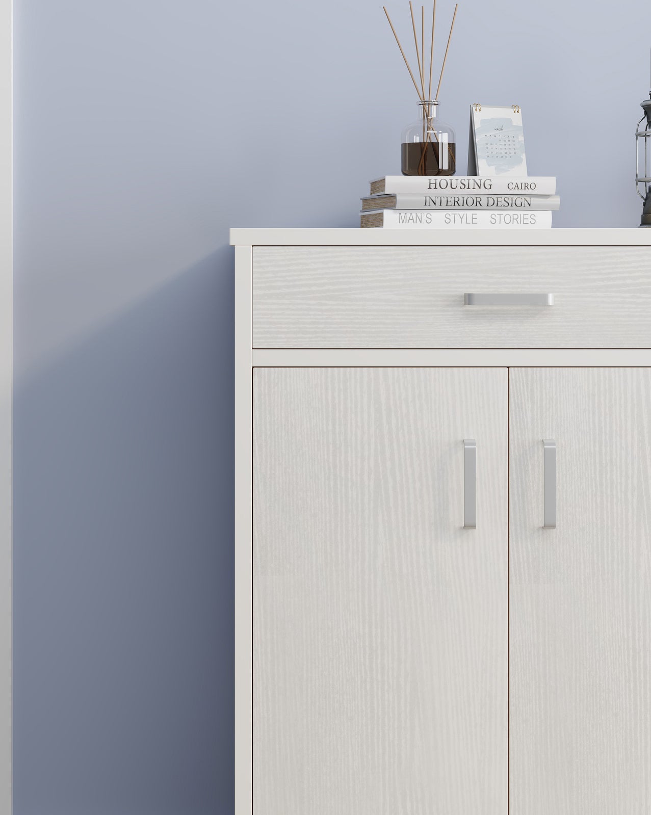 Elements 4-Door Double Buffet Shoe Storage Cabinet (White)