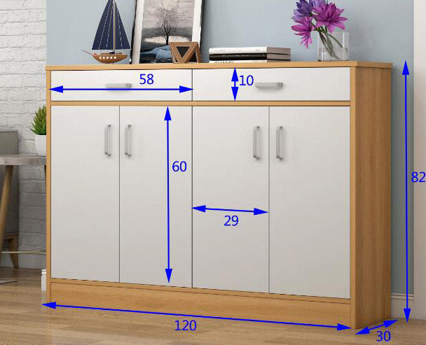 Elements 4-Door Double Buffet Shoe Storage Cabinet (White)