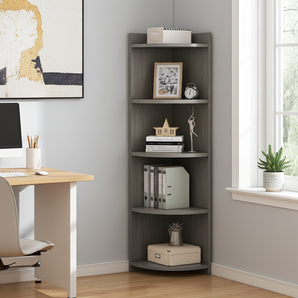 Inspire 5 Tier Stylish Wooden Corner Shelf Unit (Driftwood Grey)