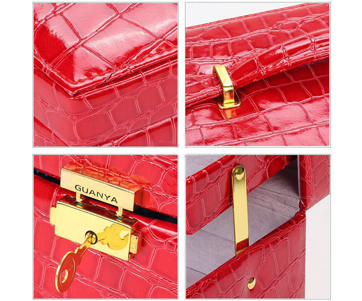Deluxe PU Leather Jewellery Box Storage Case Organiser Gift (Red)