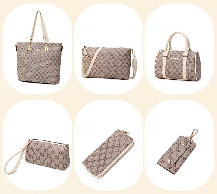 6 Pieces Designer Handbag Set Tote Shoulder Bag Clutch Purse Coin Wallet