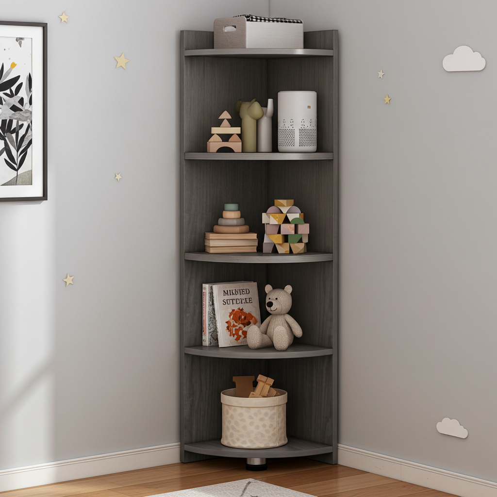 Inspire 5 Tier Stylish Wooden Corner Shelf Unit (Driftwood Grey)