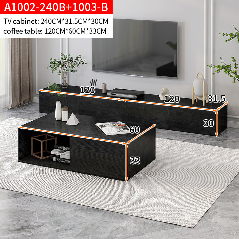 2-Piece Set Lusso Designer Wooden Coffee Table & 2.4m TV Cabinet (Black)