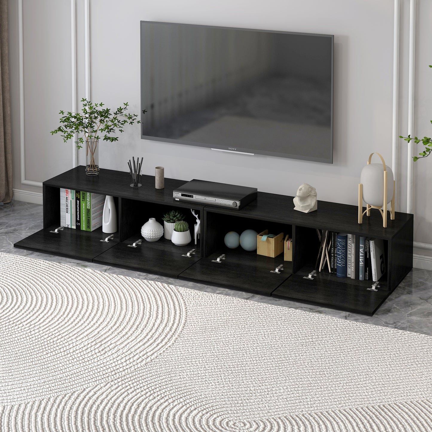 2-Piece Set Lusso Designer Wooden Coffee Table & 2.4m TV Cabinet (Black)