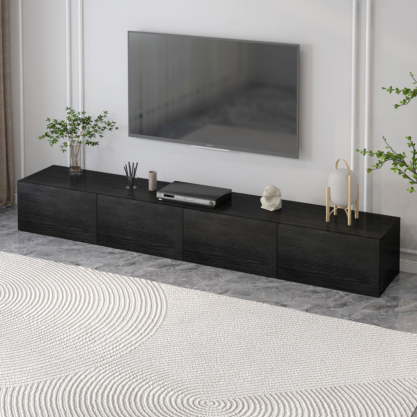 2-Piece Set Lusso Designer Wooden Coffee Table & 2.4m TV Cabinet (Black)