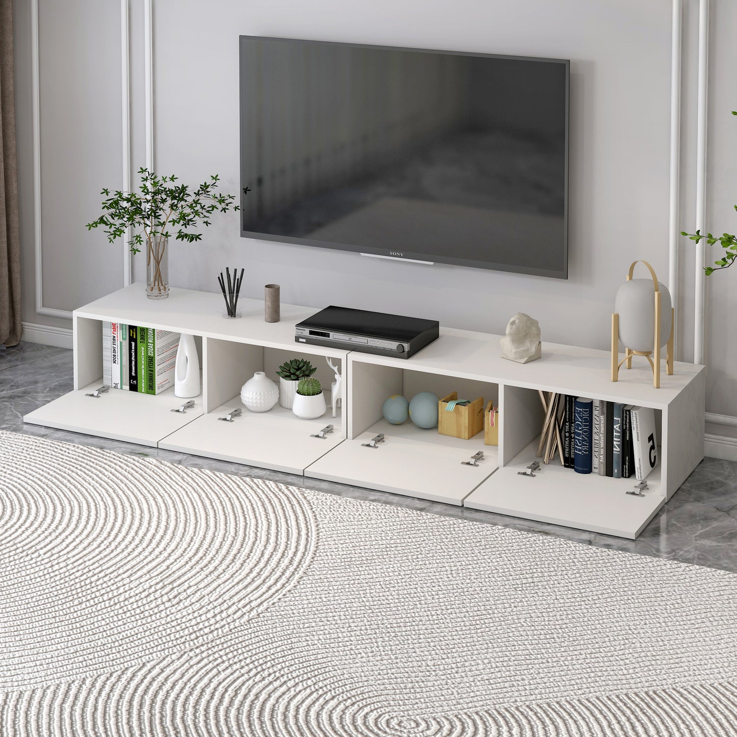 2-Piece Set Lusso Designer Wooden Coffee Table & 2.4m TV Cabinet (White)