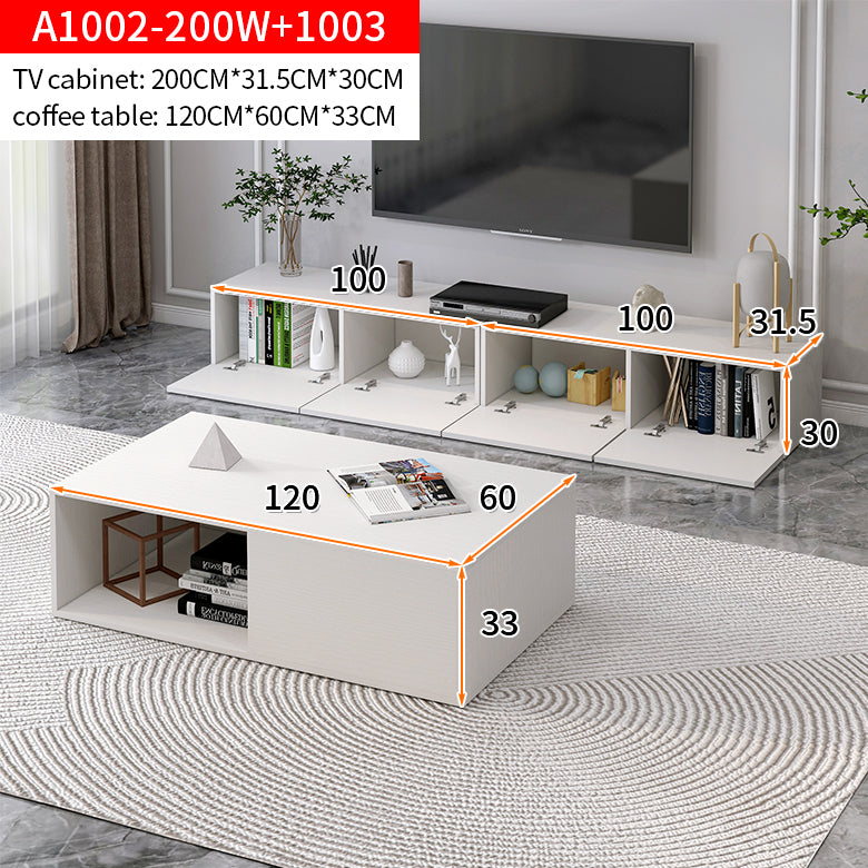 2-Piece Set Lusso Designer Wooden Coffee Table & 2.4m TV Cabinet (White)