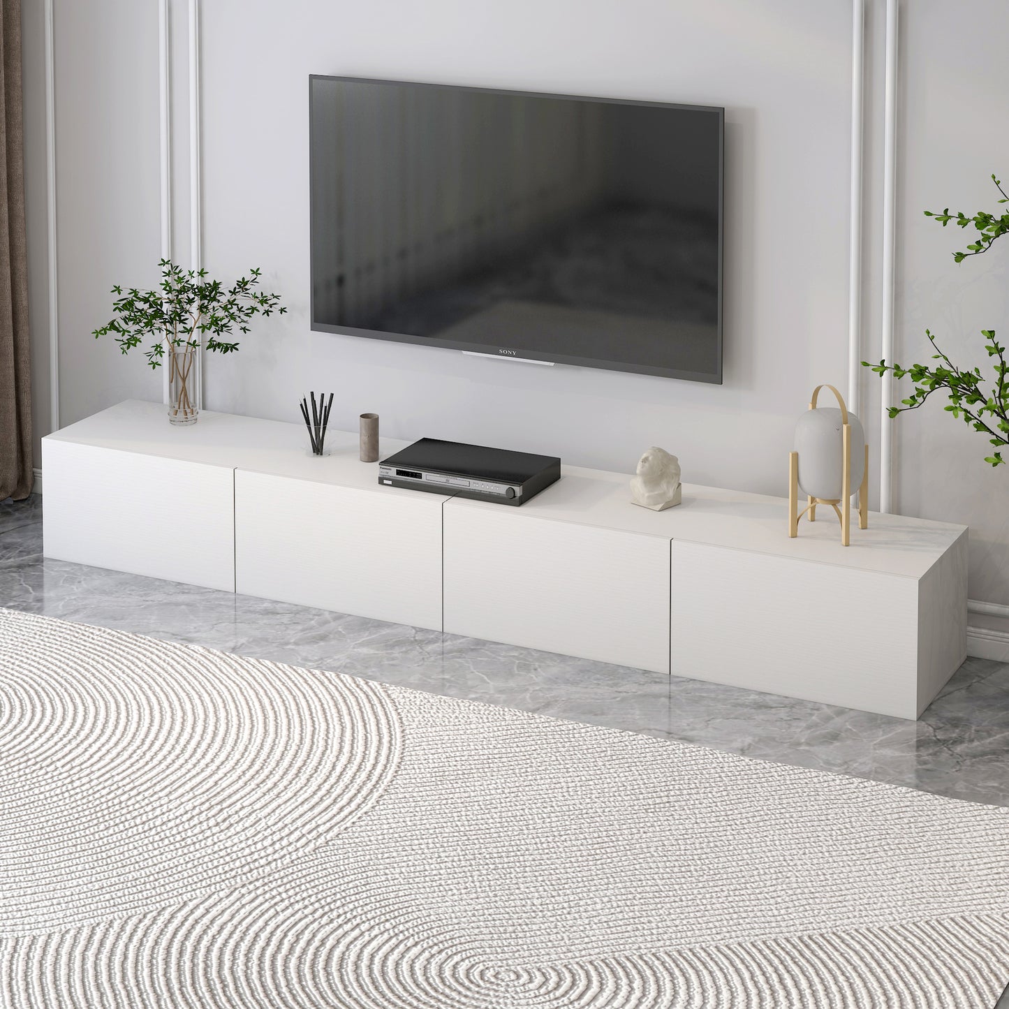 2-Piece Set Lusso Designer Wooden Coffee Table & 2.4m TV Cabinet (White)