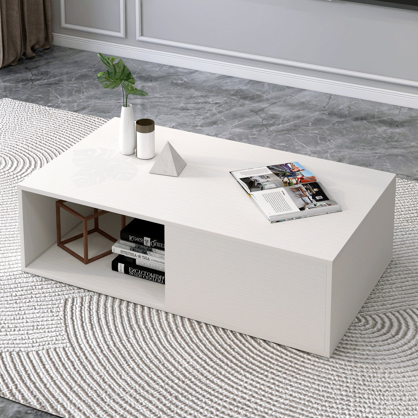 2-Piece Set Lusso Designer Wooden Coffee Table & 2.4m TV Cabinet (White)