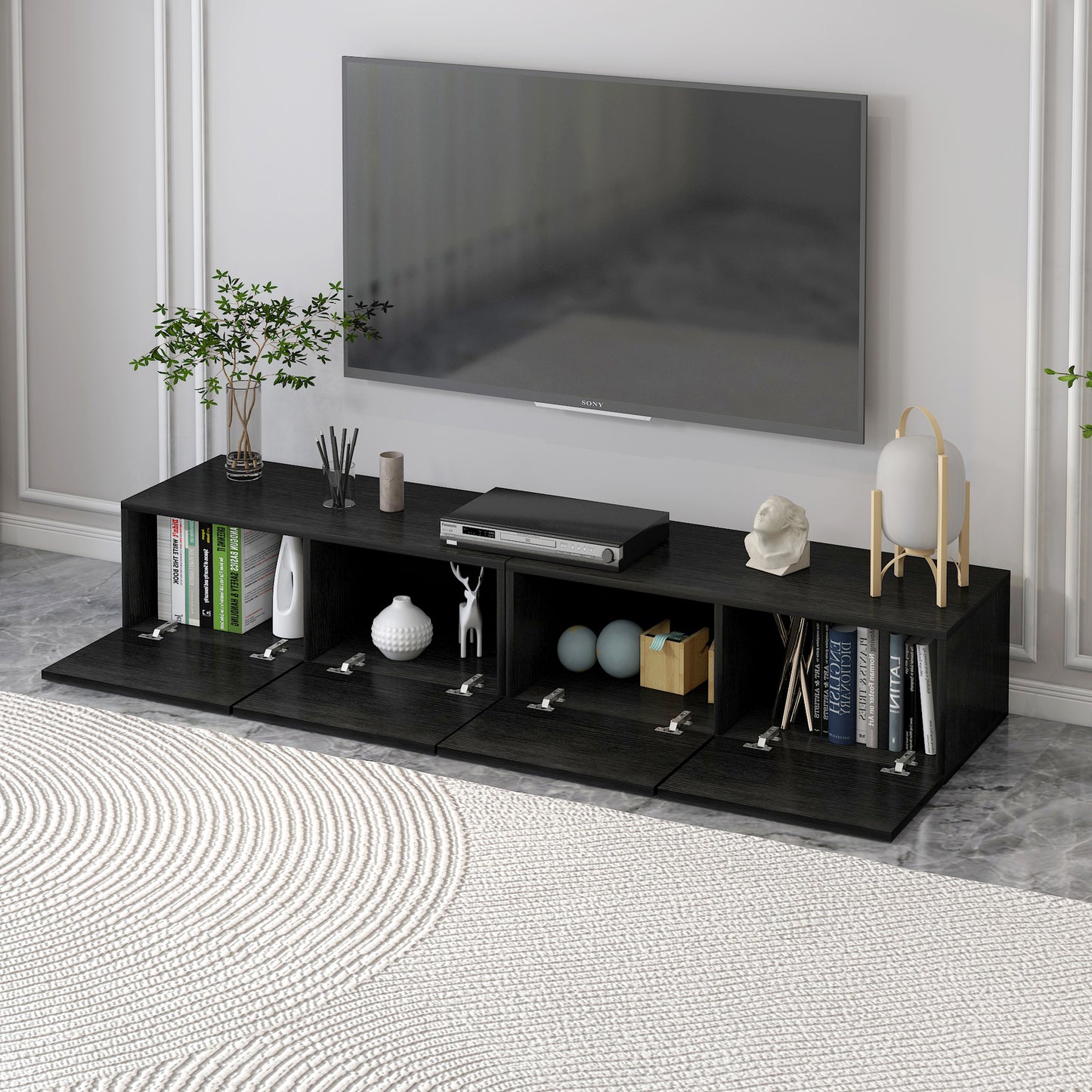 2-Piece Set Lusso Designer Wooden Coffee Table & 2m TV Cabinet (Black)