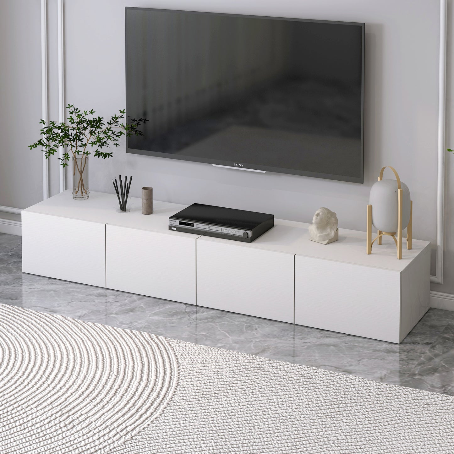 2.4m Lusso Designer Wooden TV Cabinet Entertainment Unit 240cm (White)