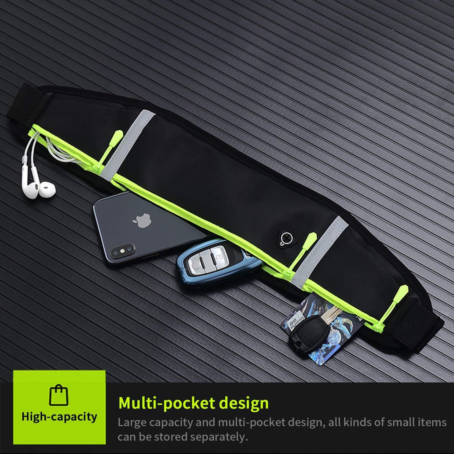 Fitness Outdoor Sports Belt Bag Running Waist Zip Pouch (Black)