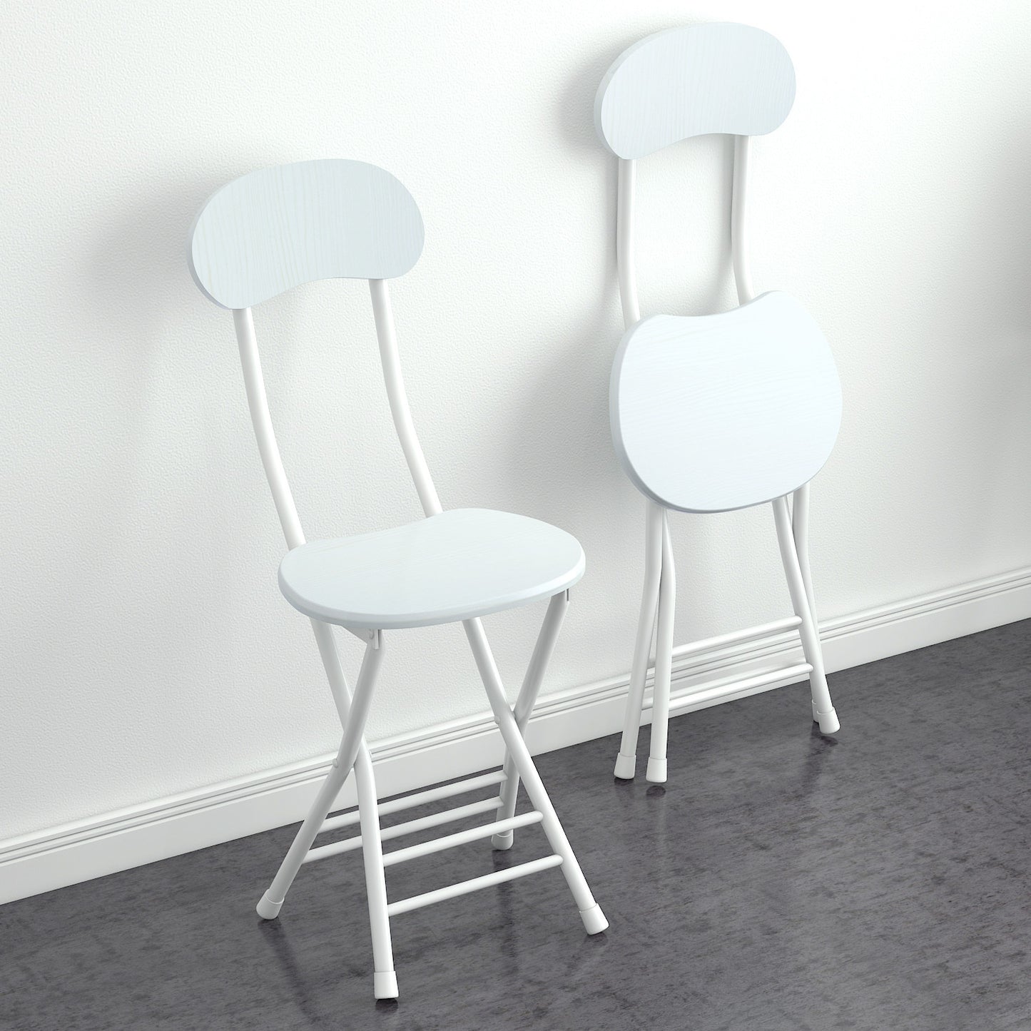 2 x Grace Steel and Wood Folding Chair (White)