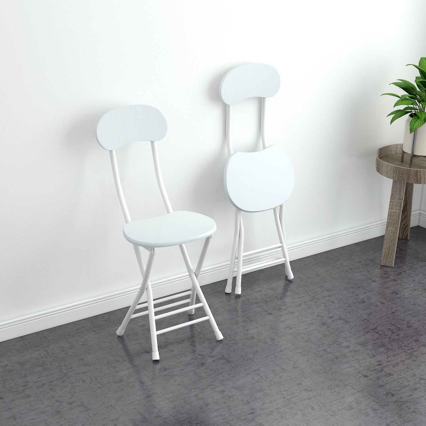 2 x Grace Steel and Wood Folding Chair (White)