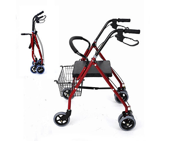 6-Wheel Senior's Foldable Rollator Mobility Walker Walking Frame with Seat