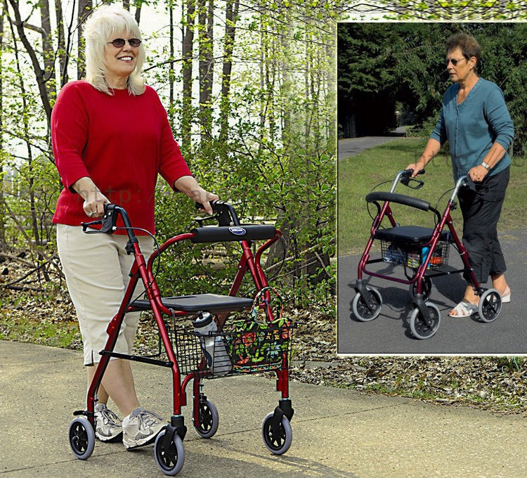 6-Wheel Senior's Foldable Rollator Mobility Walker Walking Frame with Seat