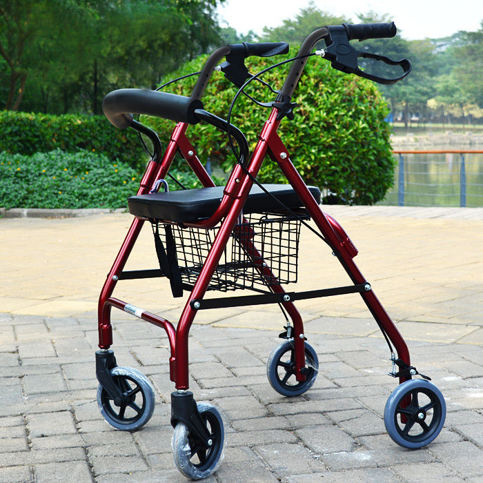 6-Wheel Senior's Foldable Rollator Mobility Walker Walking Frame with Seat