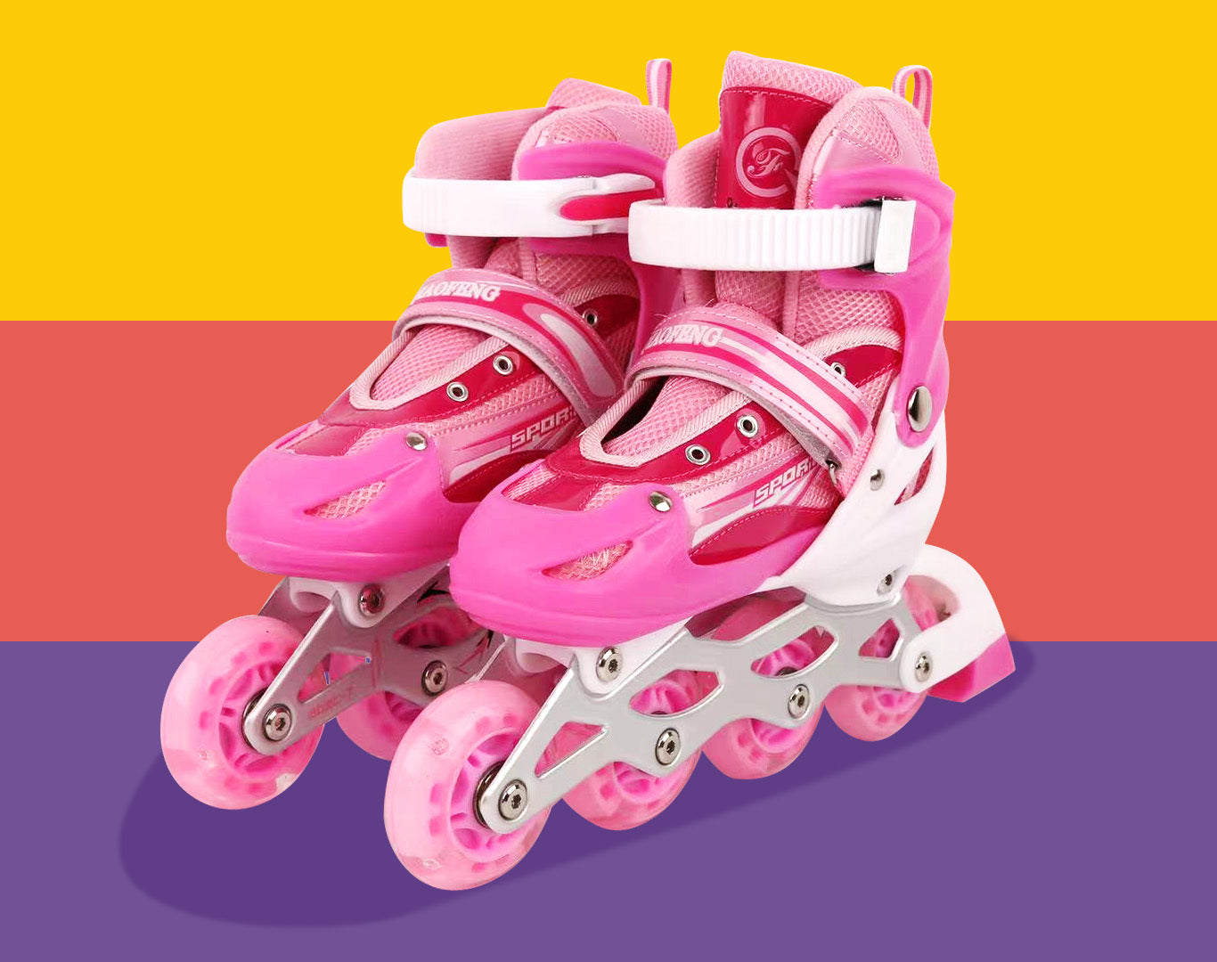 Full LED Adjustable Roller Blades Inline Skates (Pink, L)