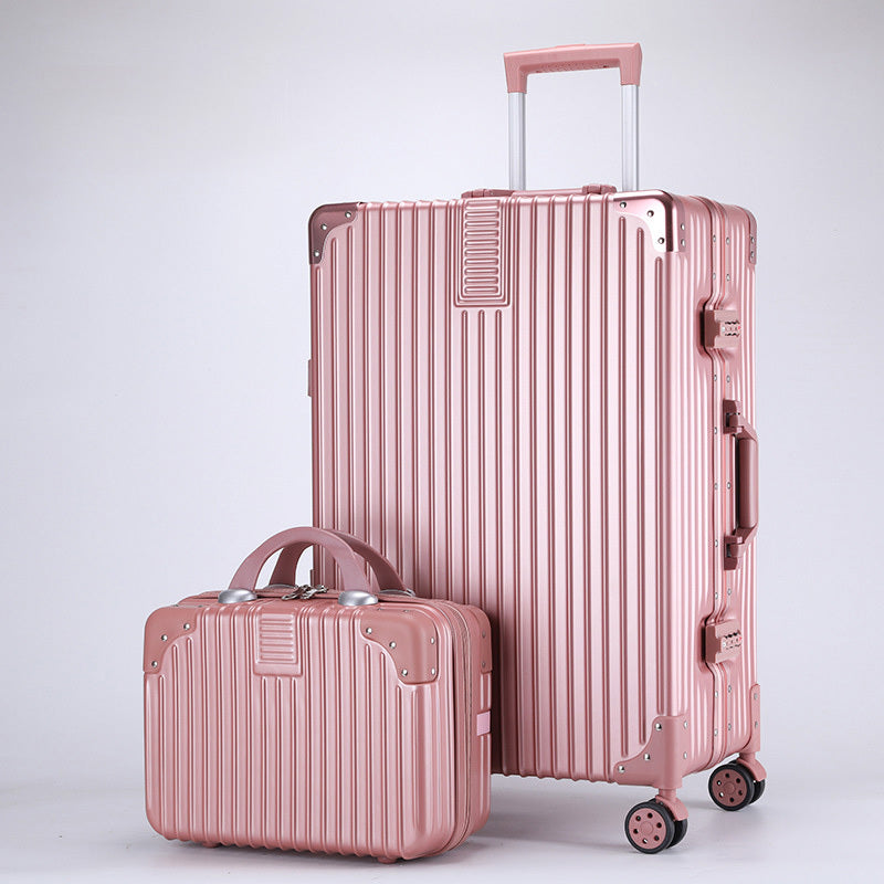 2-Piece Deluxe Aluminum Tough Carry-On Luggage Suitcase Set (Rose Gold)