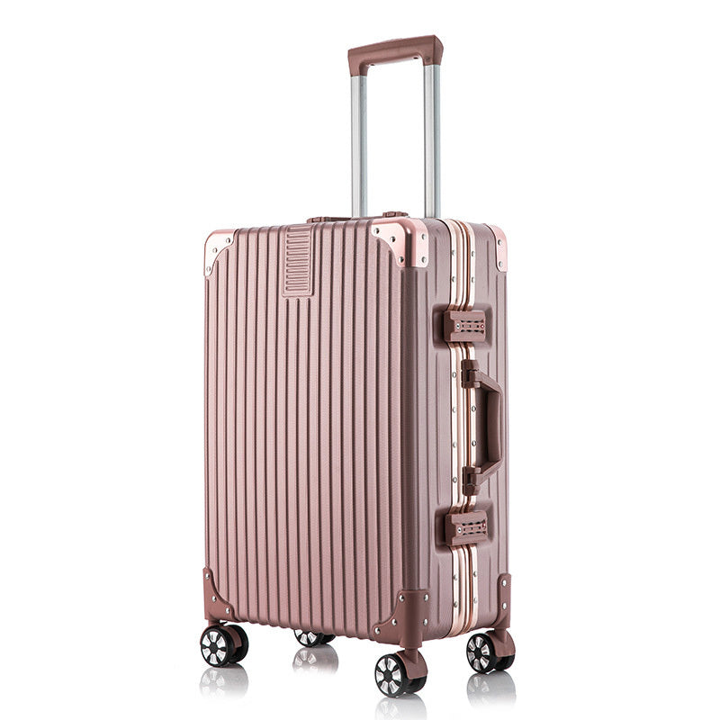 2-Piece Deluxe Aluminum Tough Carry-On Luggage Suitcase Set (Rose Gold)