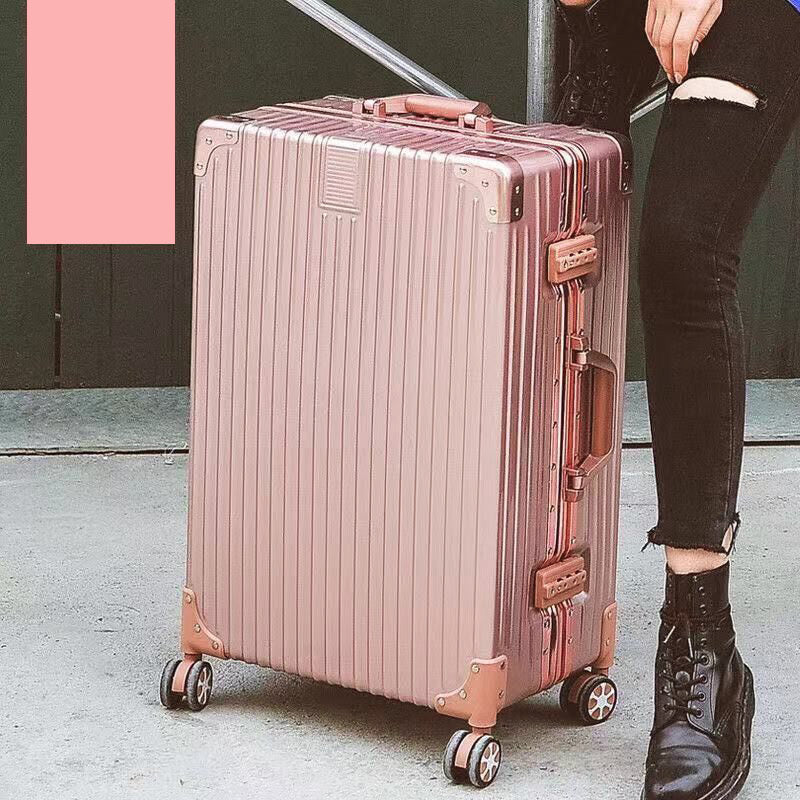 2-Piece Deluxe Aluminum Tough Carry-On Luggage Suitcase Set (Rose Gold)