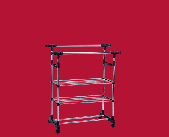 Double 3-Tier Portable Stainless Steel Clothes Shoes Organiser Hanger Rack Garment Dryer
