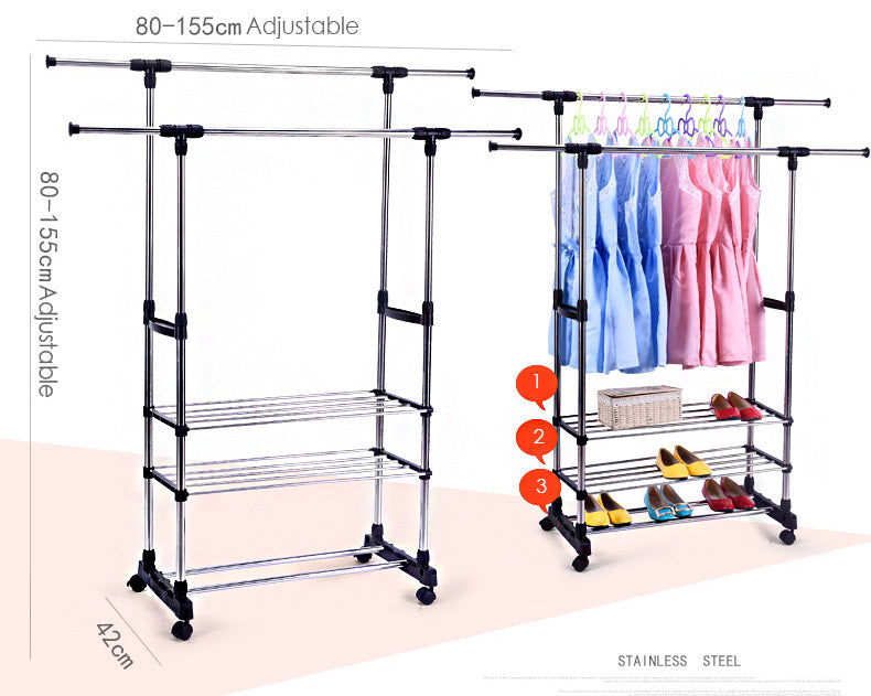 Double 3-Tier Portable Stainless Steel Clothes Shoes Organiser Hanger Rack Garment Dryer