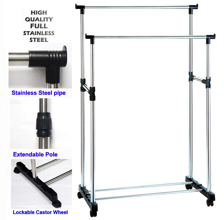 Double 3-Tier Portable Stainless Steel Clothes Shoes Organiser Hanger Rack Garment Dryer