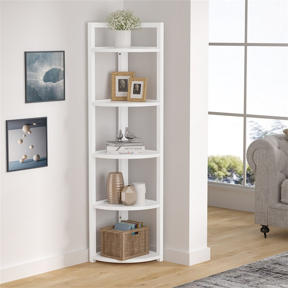 Optima 5 Tier Wood & Steel Corner Shelf Organizer Unit (White)