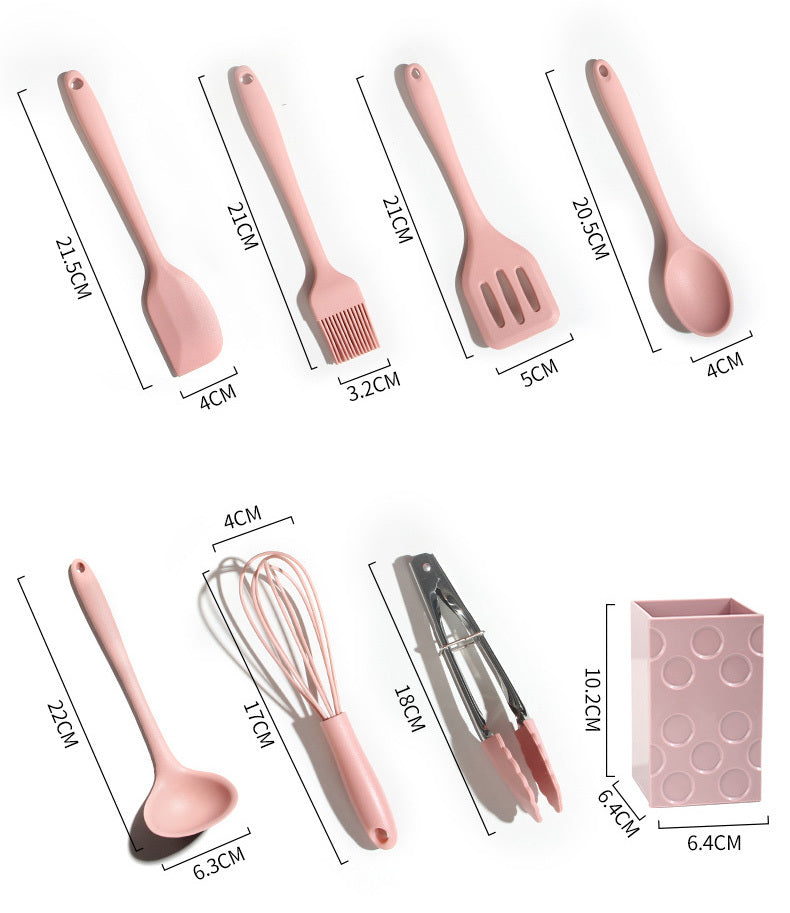 8PC Silicone Kitchen Cooking Utensil Set Non-stick Cookware Tools with Holder (Green)