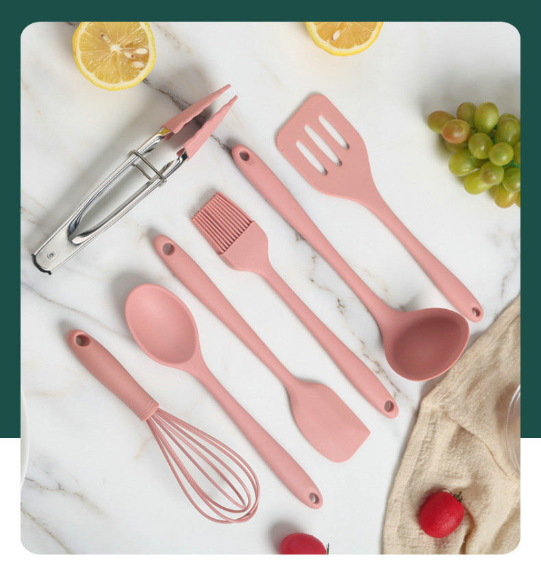 8PC Silicone Kitchen Cooking Utensil Set Non-stick Cookware Tools with Holder (Green)