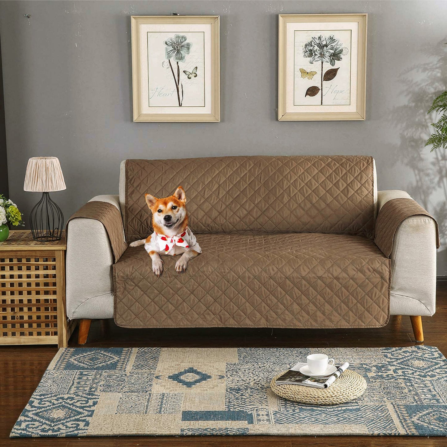 Deluxe 3-Seater Sofa Slipcover Quilted Couch Cover Water Resistant Furniture Protector (Umber)