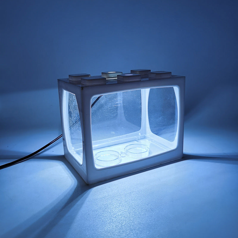 Mini Fish Tank Desktop Building Block Aquarium with LED (White)