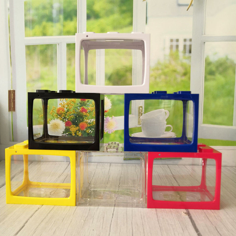 Mini Fish Tank Desktop Building Block Aquarium with LED (White)