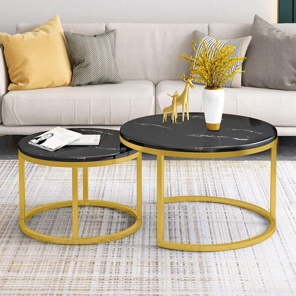 Synergy 2 In 1 Lush Marble Look Designer Coffee Table (Black)