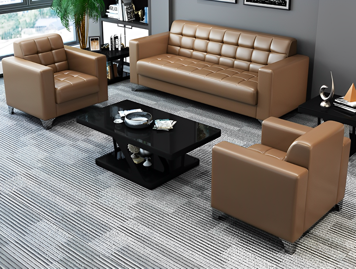 Modern Minimalist Leather Sofa Lounge Single Seater Couch (Tan)