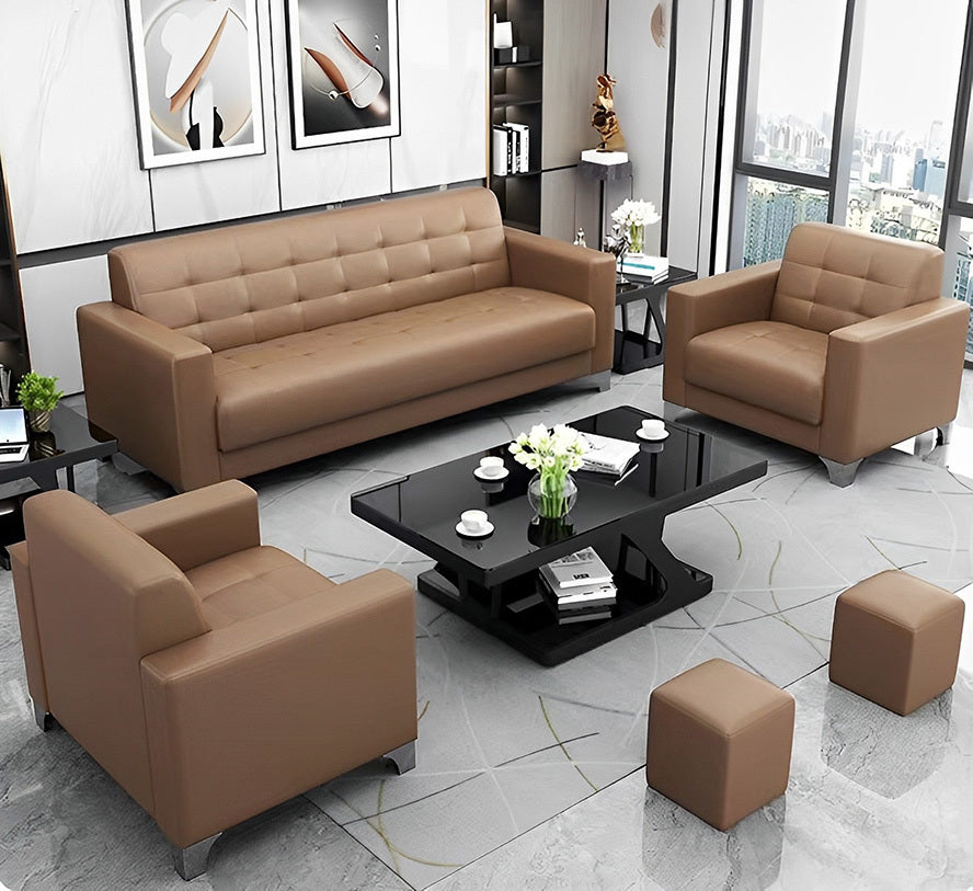 Modern Minimalist Leather Sofa Lounge Single Seater Couch (Tan)