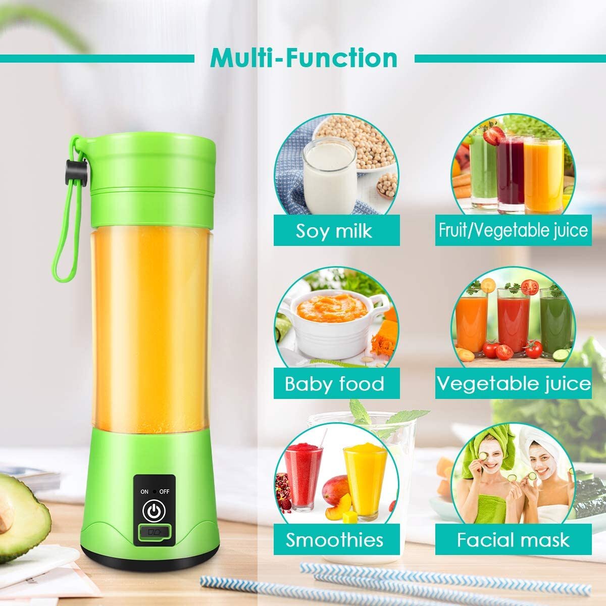 Portable Glass Juicer Blender Mini Mixer Smoothie Maker (Green)