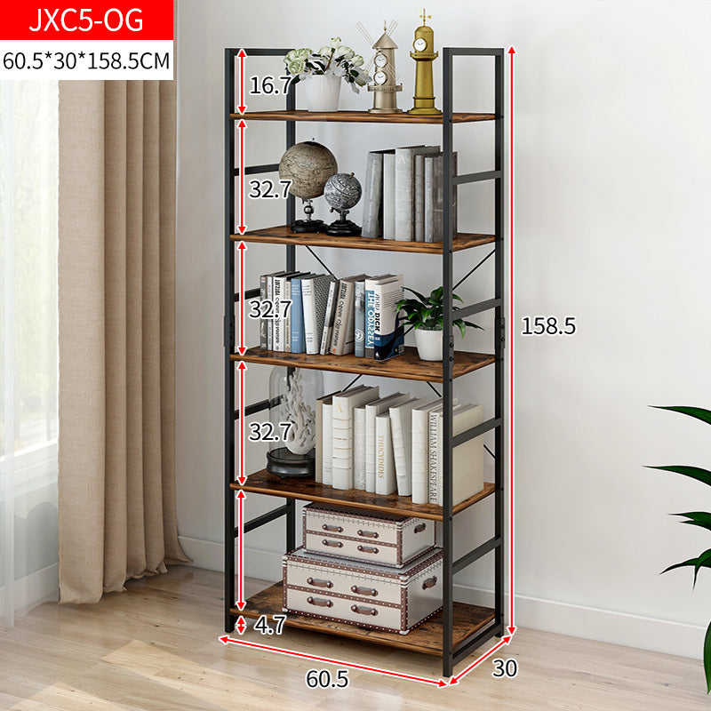 5 Tier Multifunction Heavy Duty Bookcase Rustic Wood & Steel Storage Shelf Organizer