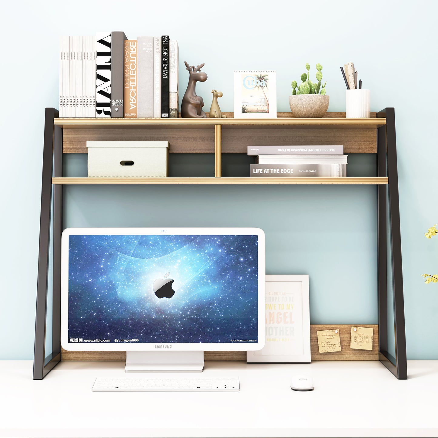 Zion Large Versatile Desk Hutch Storage Shelf Unit Organizer (Natural Oak)