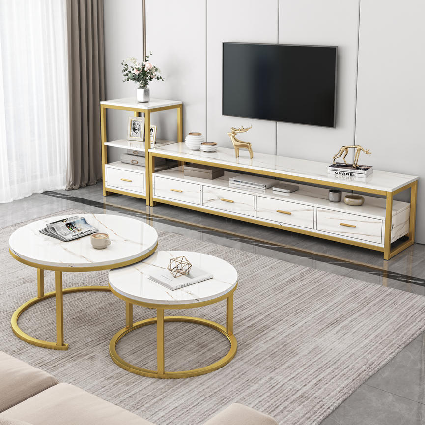 Synergy 2 In 1 Lush Marble Look Designer Coffee Table (White)