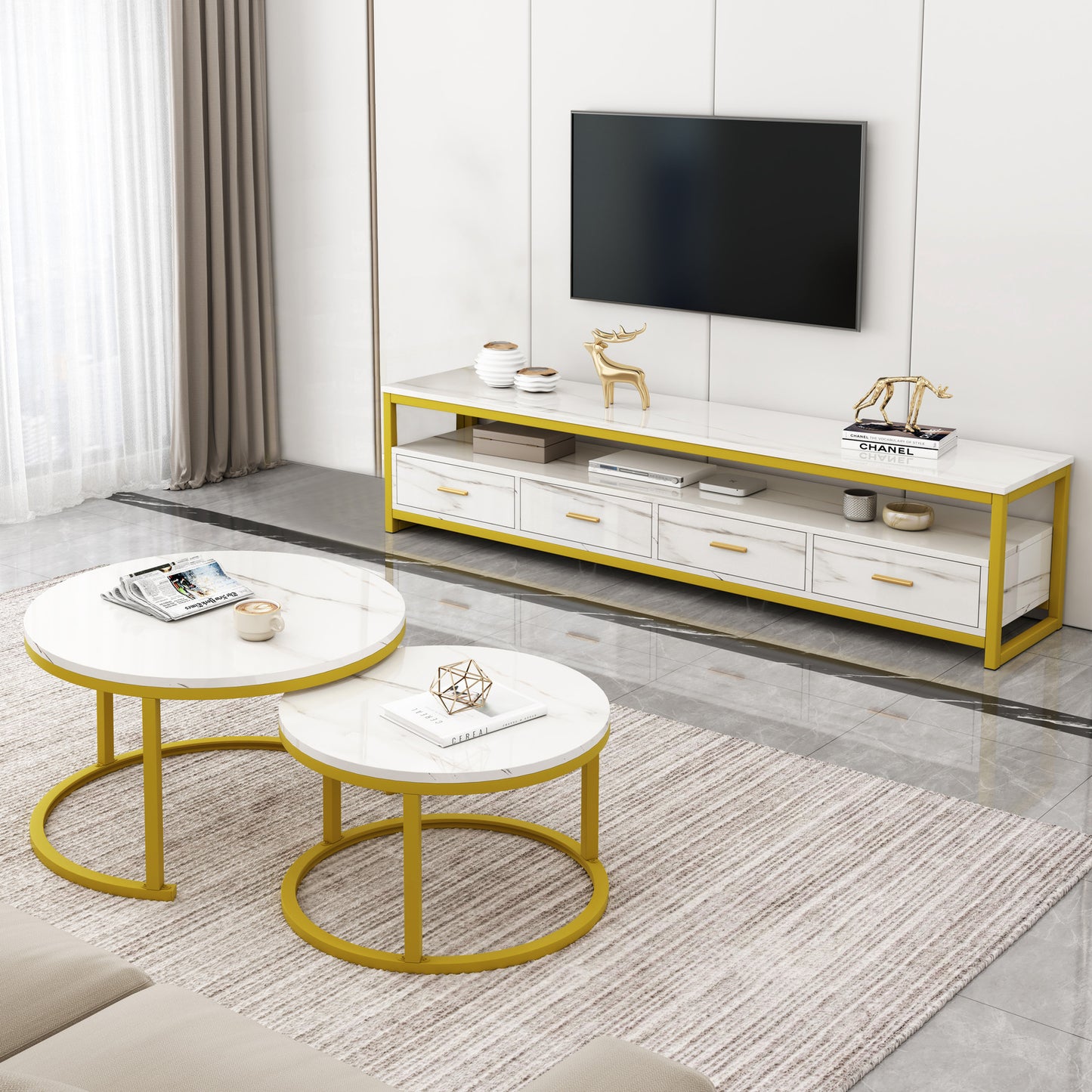 Synergy 2 In 1 Lush Marble Look Designer Coffee Table (White)