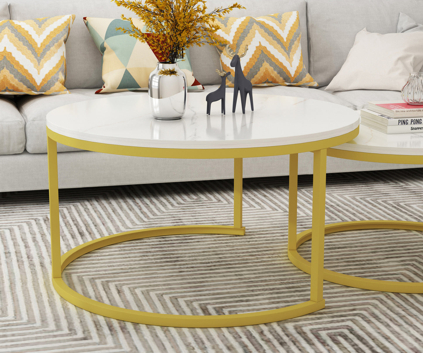 Synergy 2 In 1 Lush Marble Look Designer Coffee Table (White)