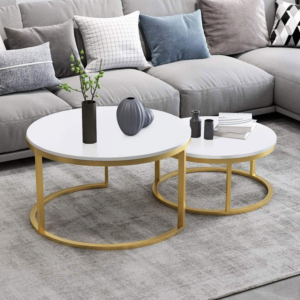 2-Piece Designer Nesting Round Coffee Table Set (White)