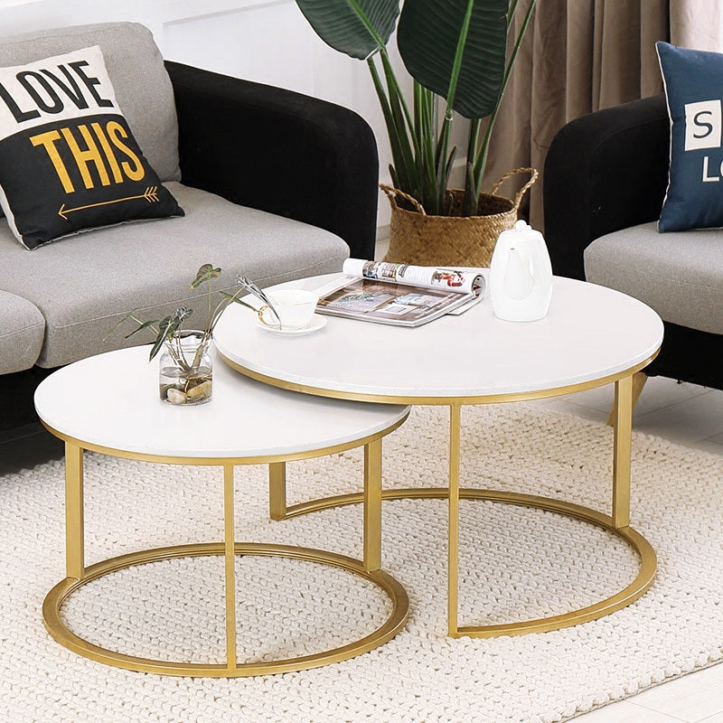 2-Piece Designer Nesting Round Coffee Table Set (White)