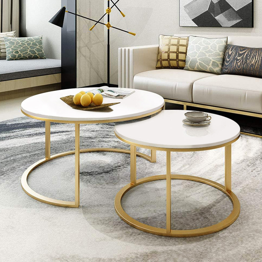 2-Piece Designer Nesting Round Coffee Table Set (White)