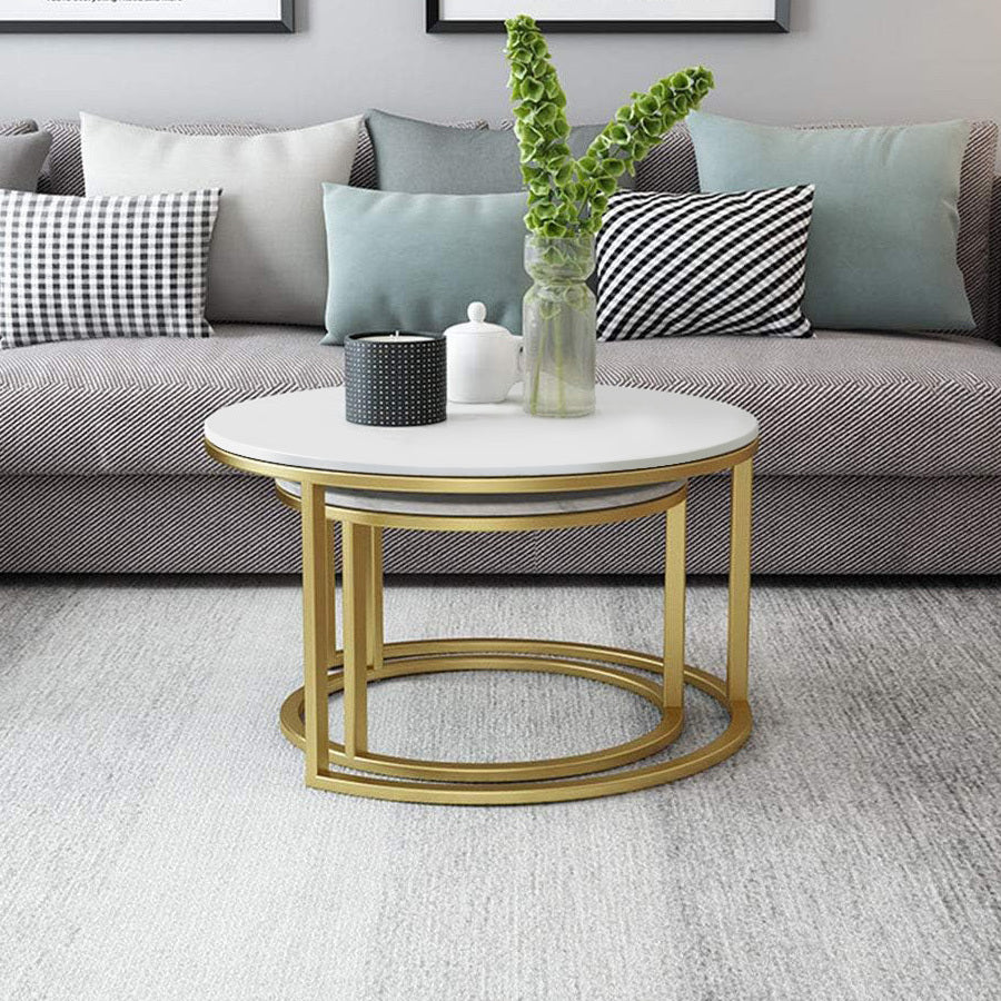 2-Piece Designer Nesting Round Coffee Table Set (White)