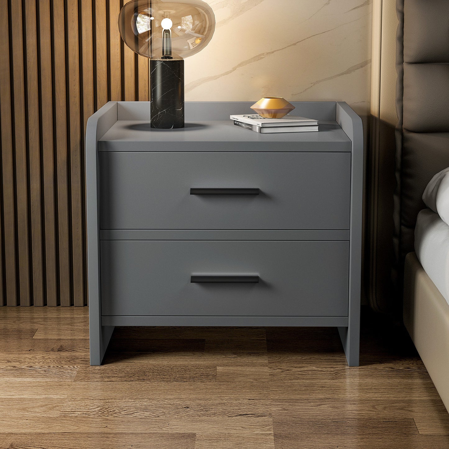 Serene 2-Drawer Bedside Table Nightstand (Charcoal)