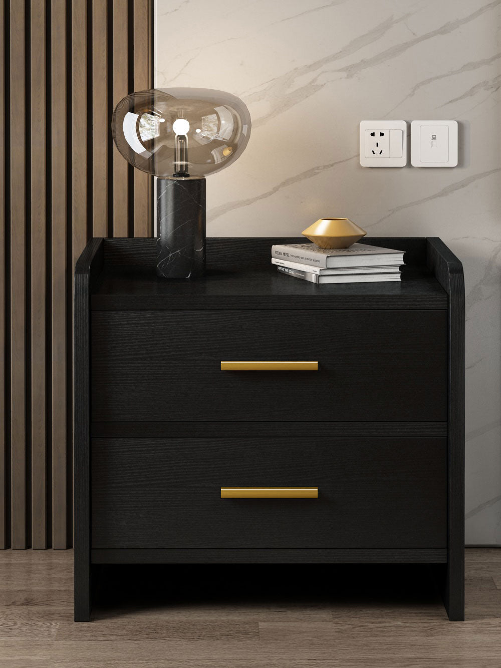 Serene 2-Drawer Bedside Table Nightstand (Black)