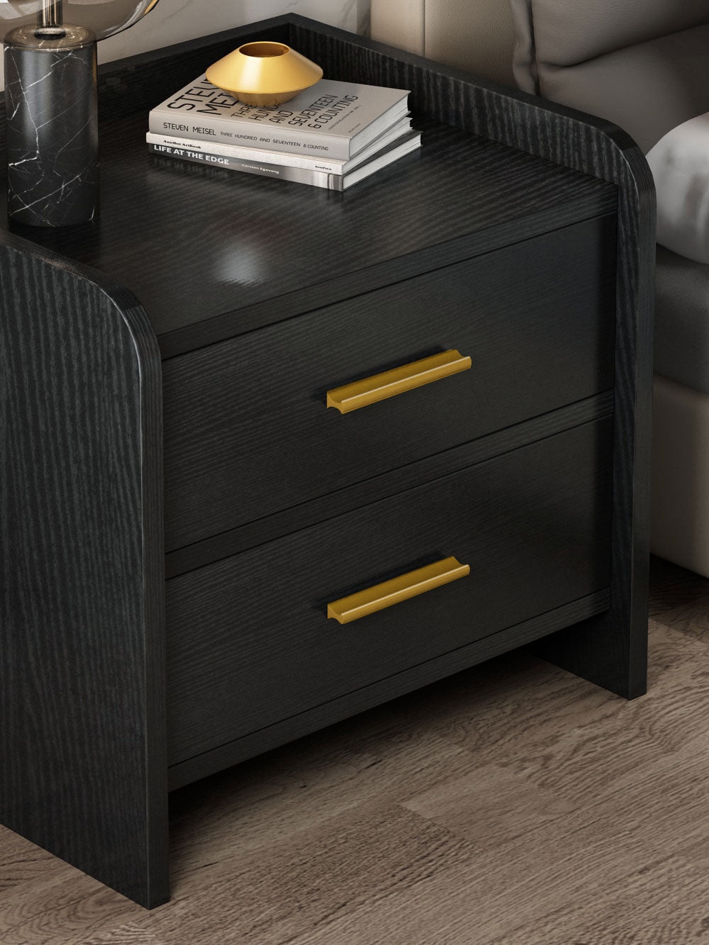 Serene 2-Drawer Bedside Table Nightstand (Black)
